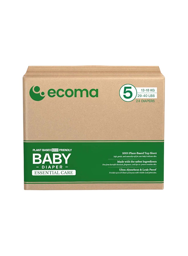 Ecoma حفاضات الأطفال الأساسية الحجم 5 (13–18 كجم) XL | 24 قطعة | 100% قماش نباتي علوي | حماية من التسرب لمدة 12 ساعة | ناعمة للغاية، مضادة للحساسية وخالية من الأصباغ | نباتية وصديقة للبيئة - Image 1